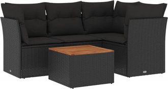 vidaXL Set De Muebles De Jard&iacute;n 5 Pzas Y Cojines Rat&aacute;n Sint&eacute;tico Negro Vidaxl