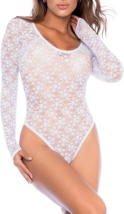Mapalé Long Sleeve Lace Bodysuit in White at Nordstrom, Size Small
