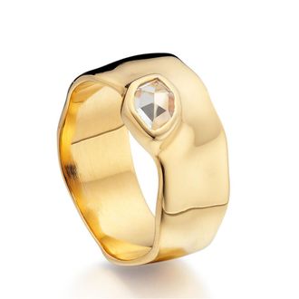 Monica Vinader Siren White Topaz Wide Band, Gold Vermeil on Silver