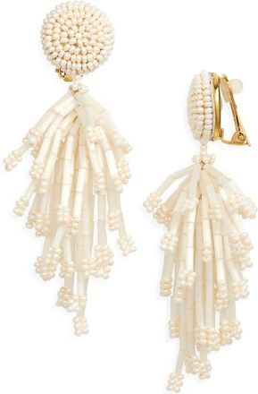 Oscar De La Renta Fringe Tassel Clip-On Drop Earrings in Ivory at Nordstrom