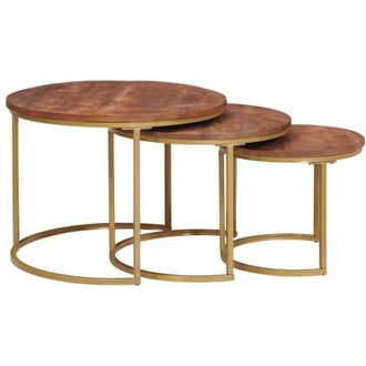 vidaXL Nesting Coffee Tables 3 pcs Solid Mango Wood and Steel vidaXL