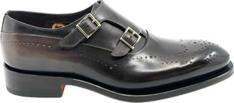 Santoni Double Monk Strap - Heren - Nette schoenen - Bruin - 40 1/2 EU - Leer - Schoenen