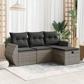 vidaXL Set De Sof&aacute;s De Jard&iacute;n 4 Pzas Y Cojines Rat&aacute;n Sint&eacute;tico Gris Vidaxl