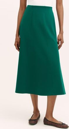Finery Mae Ponte Jersey Midi Skirt in Bottle Green at Nordstrom, Size 16
