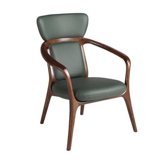 Angel Cerd&aacute; Dark Green Leatherette Armchair with Walnut Wood Legs