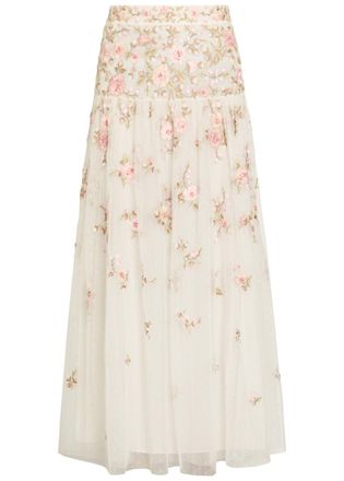 Needle & Thread Eden Rose Floral-embroidered Tulle Midi Skirt - White - 14 (UK14 / L)