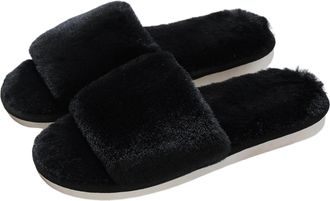 Generic Womens Slippers Fluffy Memory Foam Open Toe Comfortable Plush Indoor Anti-slip Slippers black 2/2.5 UK