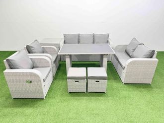 Fimous 9 Seater Garden Furniture Set 2 Small Stools Side Table Light Grey