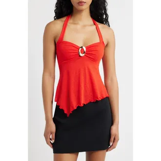 Princess Polly Attina Hardware Detail Halter Top in Red at Nordstrom, Size 10