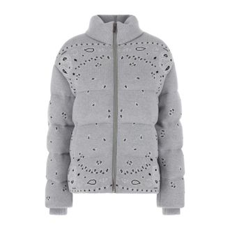 Alanui Down Jackets, female, Gray, Size: L Bandana Jacquard Puffer Jacket