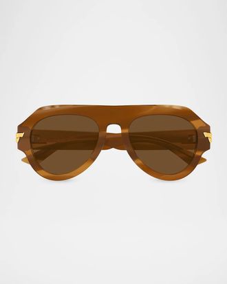 Bottega Veneta Men & apos;s BV1488S Bold Ribbon Recycled Acetate Pilot Sunglasses
