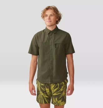 Mountain Hardwear Shirt Men XL Dark Pine Short Sleeve Snap Button Classic ERK198