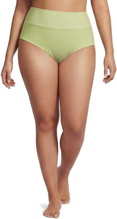 Lands End Chlorine Resistant Pinchless High Waisted Bikini Bottoms in Bright Pistachio Gingham at Nordstrom, Size 16W