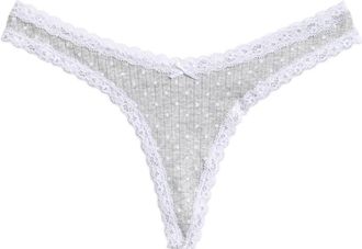 SKIMS Pointelle Lace Trim Thong in Light Heather Grey Pin Dot at Nordstrom, Size Xx-Small