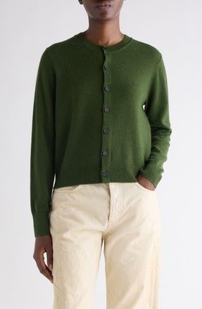 Acne Studios Face Patch Wool & Yak Hair Cardigan in Bottle Green at Nordstrom, Size Xx-Small