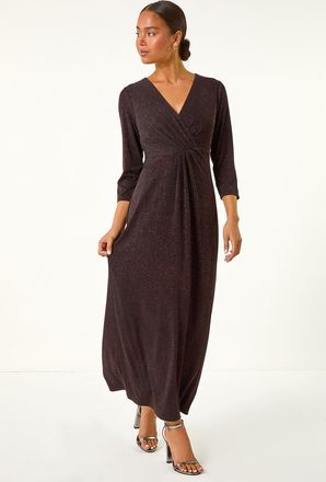 Roman Gathered Glitter Maxi Stretch Dress