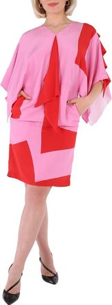Burberry Ladies Primrose Pink Geometric Print Silk Crepe De Chine Cape Sleeve Dress, Brand Size 4 (US Size 2)