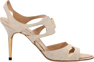 Manolo Blahnik Manolo Blahnik sandalen met hoge hak in beige linnen