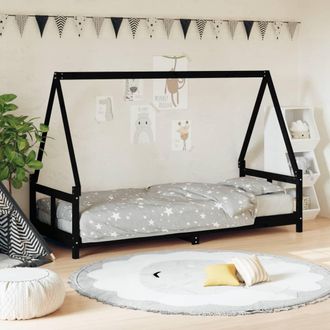 vidaXL Estructura De Cama Para Ni&ntilde;os Madera De Pino Negro 80x200 Cm Vidaxl