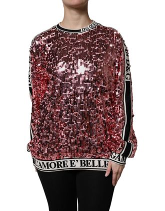 Dolce & Gabbana Womens Sequin-Embellished Sweatshirt Pink Polyester Sweatshirts