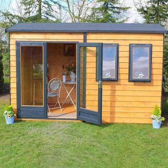 Shires Shire 10x10 ft Double Door with Two Opening Windows Garden Summerhouse in Brown