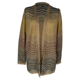 M Missoni Chevron Patterned Knit Open Front Cardigan in Brown Polyamide