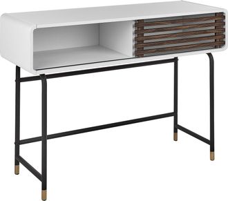 Beliani Consola Blanco Negro Madera Oscura 104 X 40 Cm Puertas Corredera R&uacute;stico Rifle