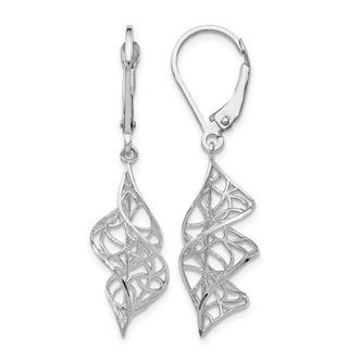 Diamond2Deal 14K White Gold Textured Fancy Drop Dangle Earrings