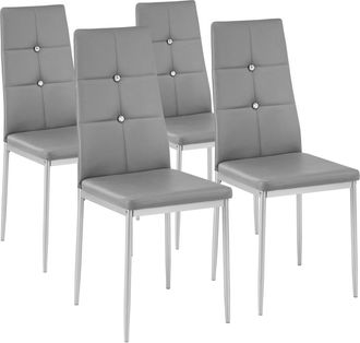 TecTake Lot de 4, sillas de comedor, piel sint&eacute;tica, acolchado, gris