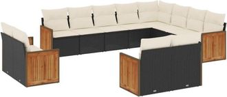 vidaXL Set De Sof&aacute;s De Jard&iacute;n 12 Piezas Cojines Rat&aacute;n Sint&eacute;tico Negro Vidaxl