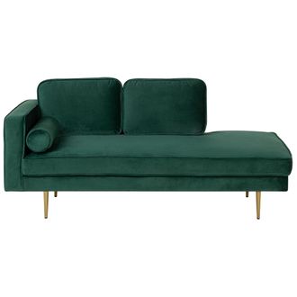 Beliani Beliani - Chaise Longue Tapizado En Terciopelo Verde Esmeralda Versi&oacute;n Izquierda Patas De Metal Dise&ntilde;o Moderno Miramas