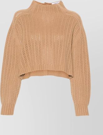 Max Mara cashmere wool cropped perforated high neck long-sleeve jumper