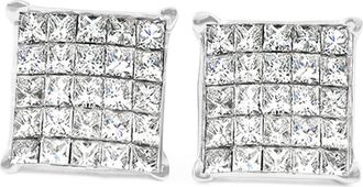 Pompeii3 1 Ct Diamond Princess Cut Screw Back Studs Womens Earrings 10k White Gold