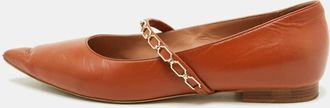 Malone Souliers Brown Leather Virna Chain Detail Mary Jane Ballet Flats