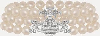 Vivienne Westwood Graziella Three Row Pearl Bracelet Silver Glass Pearls / Cubic Zirconia Women