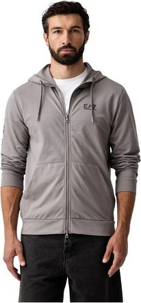 Emporio Armani Logo Series Hooded Cotton Zip-up Sweatshirt - Heren - Vesten met rits - Grijs - M - Katoen - Hoodies & sweatvesten