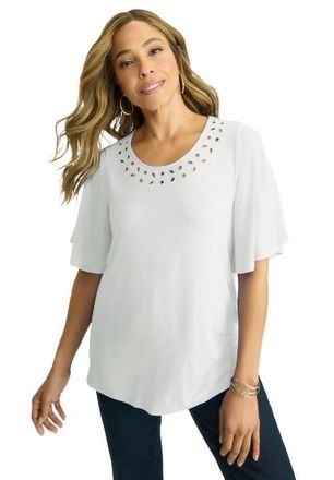 Jessica London Cutout Flutter Sleeve Tunic in White at Nordstrom, Size Medium