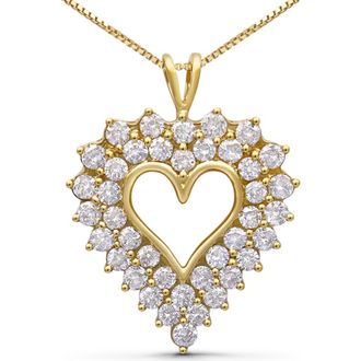 House of Brilliance 14K Yellow Gold Plated Silver 4.0 Cttw Diamond Shadow Frame Heart Pendant Necklace at Nordstrom