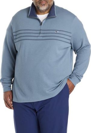 Vineyard Vines Big & Tall Brenton Stripe Saltwater 1/4-Zip Pullover in Blue Mirage at Nordstrom, Size 3X Big