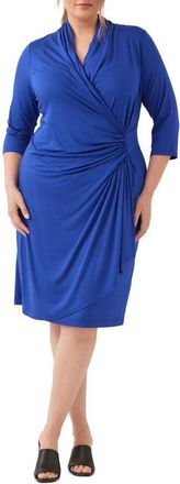 Karen Kane Three Quarter Sleeve Jersey Cascade Faux Wrap Dress in Royal at Nordstrom, Size 0X