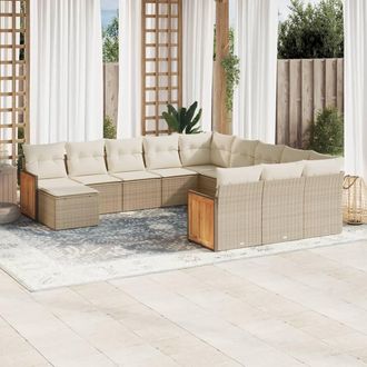 vidaXL Set De Sof&aacute;s De Jard&iacute;n 12 Pzas Y Cojines Rat&aacute;n Sint&eacute;tico Marr&oacute;n Vidaxl