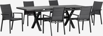 Sklum Set De Mesa De Jard&iacute;n Extensible Rectangular 180-240x90 Cm Y 6 Sillas De Jard&iacute;n Apilables Con Reposabrazos En Aluminio Karena Sklum