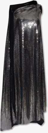 Balenciaga Metallic Effect Midi Jurk - Dames - Avondkleed - Zwart - S - Polyester - Kleedjes