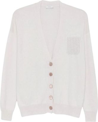 PESERICO Vest met V-hals en kralenversiering - Dames - Vesten - Wit - S - Truien & Vesten
