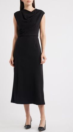 Julia Jordan Cowl Neck Midi Dress in Black at Nordstrom, Size 14