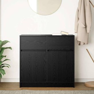 Berkfield Home Sideboard with Drawer Black Oak 80x34x76 cm Engineered Wood | Size: 80 x 34 x 76 cm