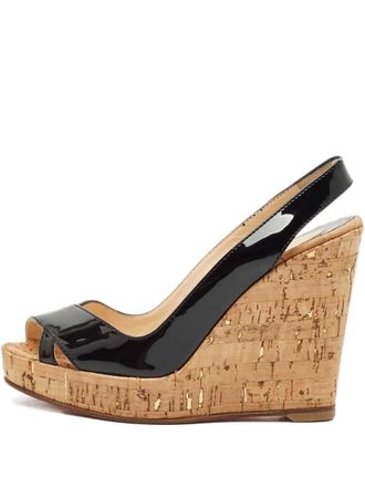 Christian Louboutin 110mm patent-leather cork wedge sandals - Black