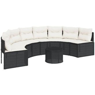 vidaXL Sof&aacute; De Jard&iacute;n Semicircular Con Mesa Y Cojines Rat&aacute;n Pe Negro Vidaxl