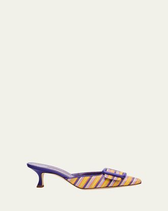 Manolo Blahnik 50mm Maysalebi Striped Mule Pumps