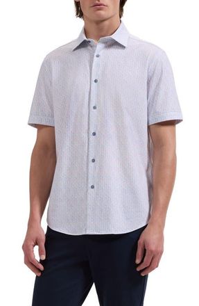 Bugatchi Miles OoohCotton Golfer Print Short Sleeve Button-Up Shirt in Dusty Pink at Nordstrom, Size Xx-Large